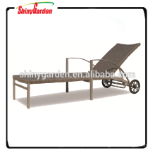 Outdoor Leisure Rattan Wicker Beach Sun Lounger Bed with Wheel